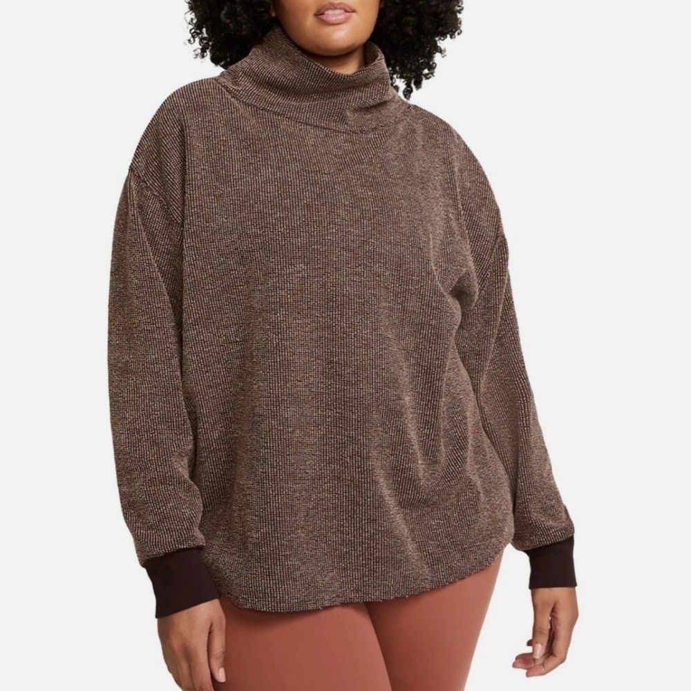Nike Women's Yoga Luxe Cover-Up Womens 3x Brown Ribbed Long Sleeve‎ Pullover